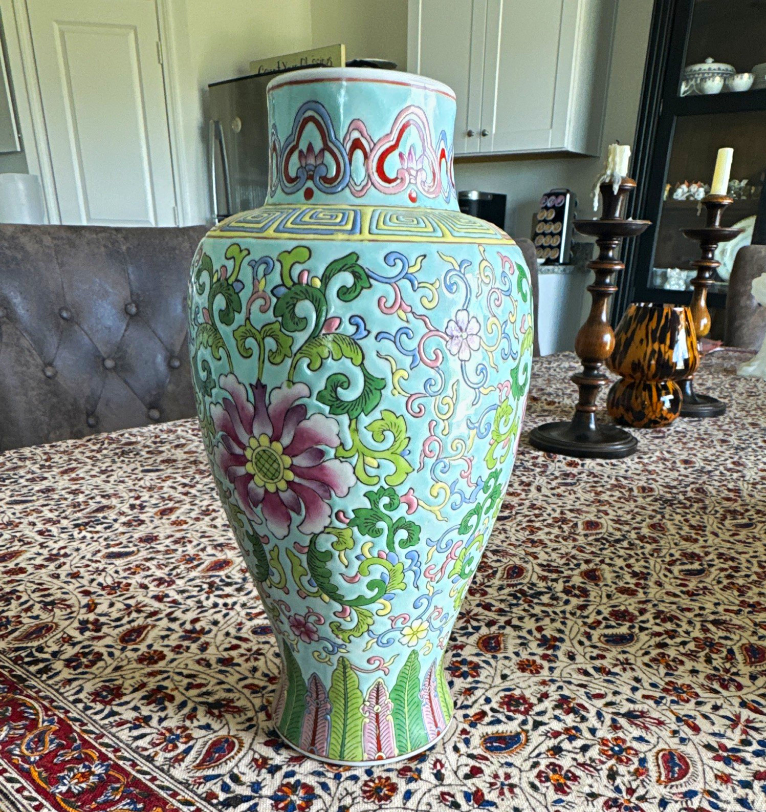 Andrea by Sadek Floral Scroll Porcelain Vase Jar, Made in China, Chinese Andrea by Sadek Floral Scroll Porcelain Vase Jar, Made in China, Chinese