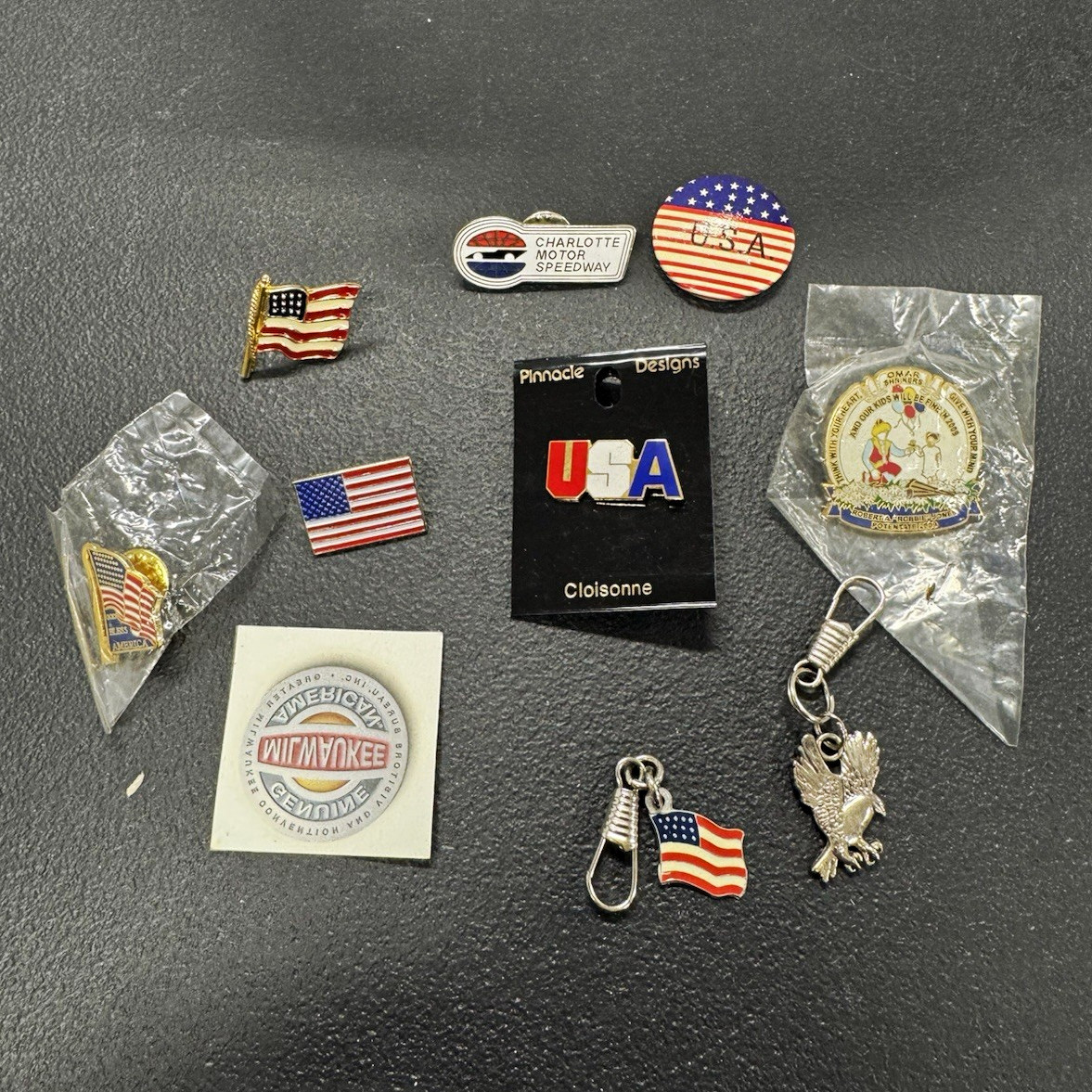 Vintage USA Patriotic Lapel Pin Lot Charlotte Motor Speedway Flag Eagle Pins