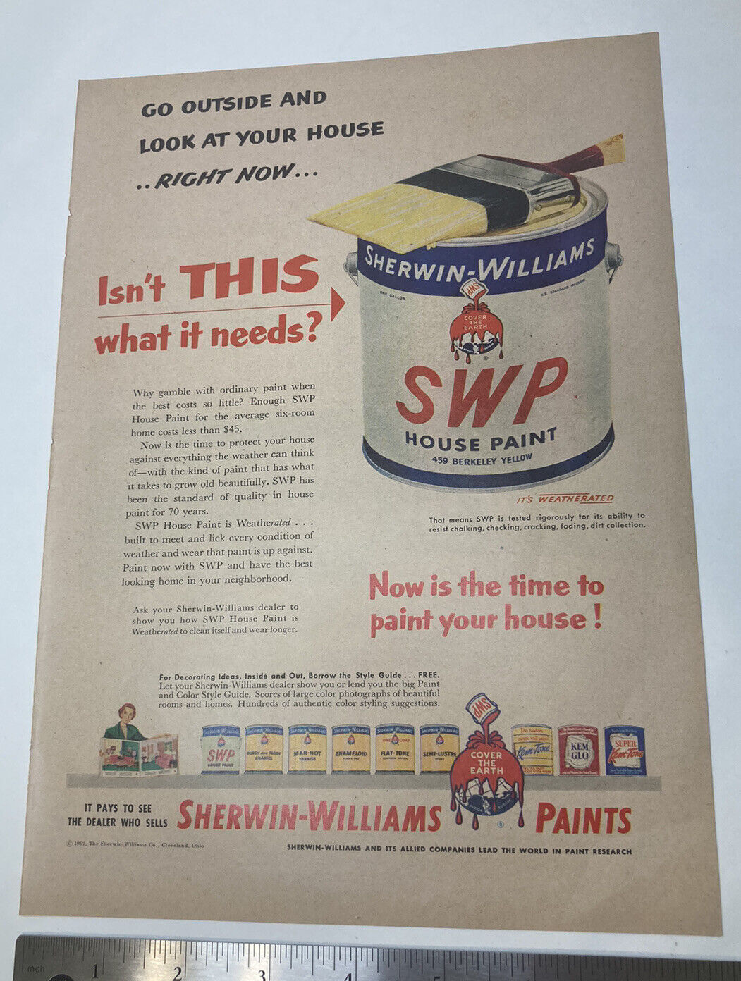 Tide Cleanest Wash In Town, Sherman-Williams Paint VINTAGE 1952 Print Ad 8x11\