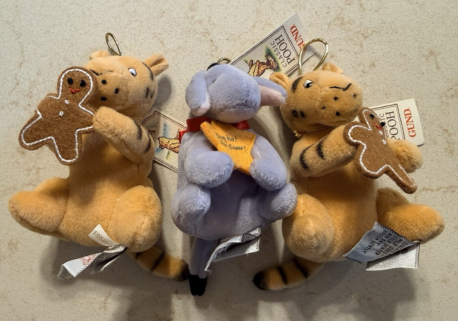 Gund Christmas Ornaments Tigger (2) and Eeyore (1) Gund Classic Pooh New