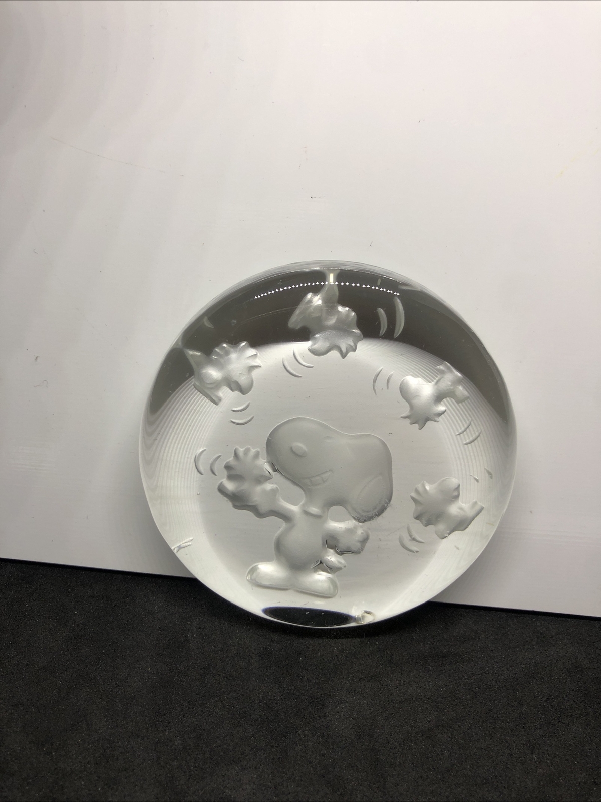 Rare Peanuts Snoopy & Woodstock Glass Paperweight  Etched maybe A Mold Too 1965
