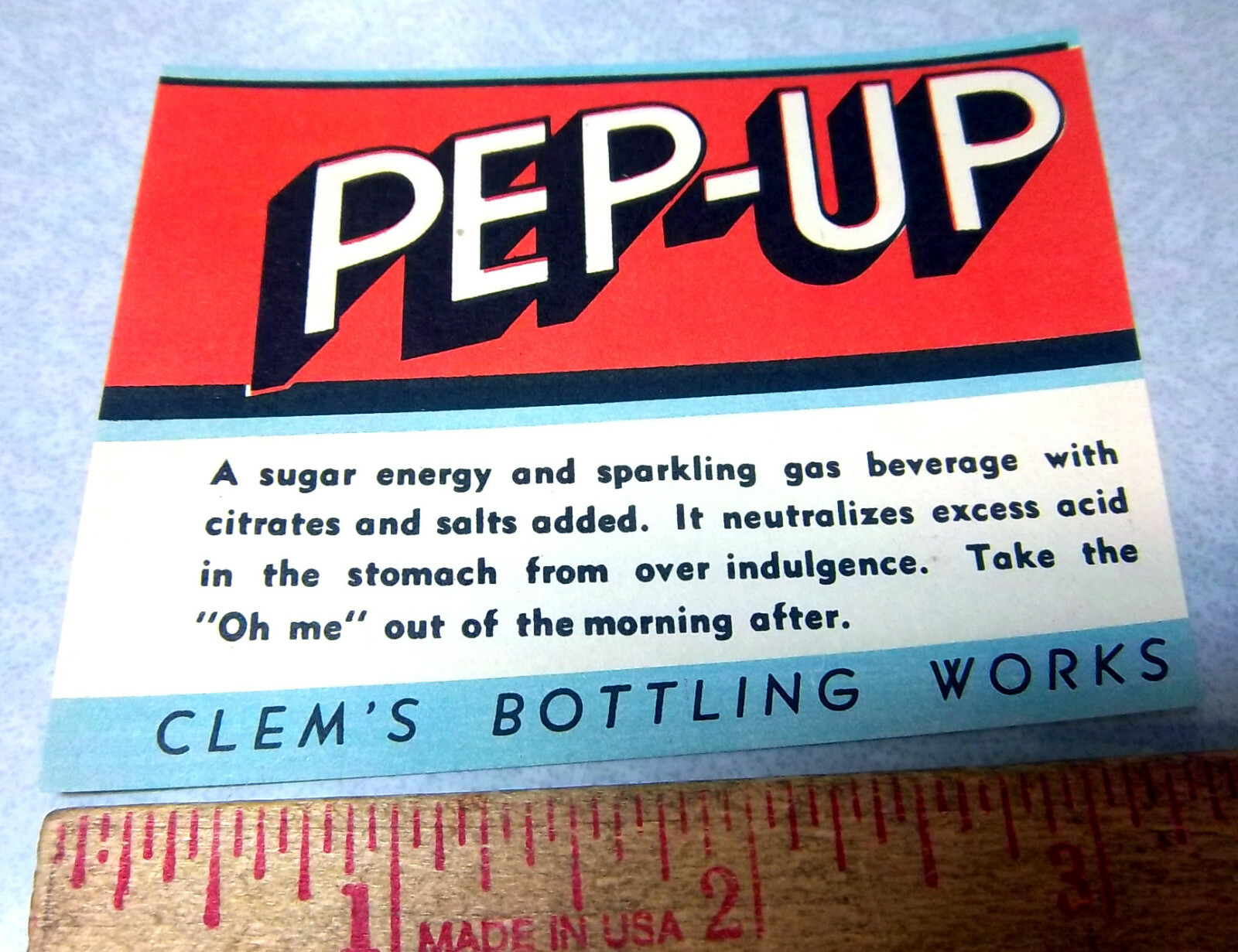 Vintage Original Label 1930s PEP-UP Soda bottle label 7 UP knock off drink
