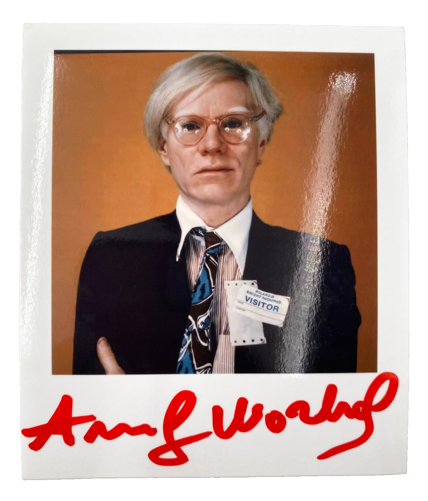 Andy Warhol Self Portrait Polaroid Visitor Badge Photo Print Facsimile Signed