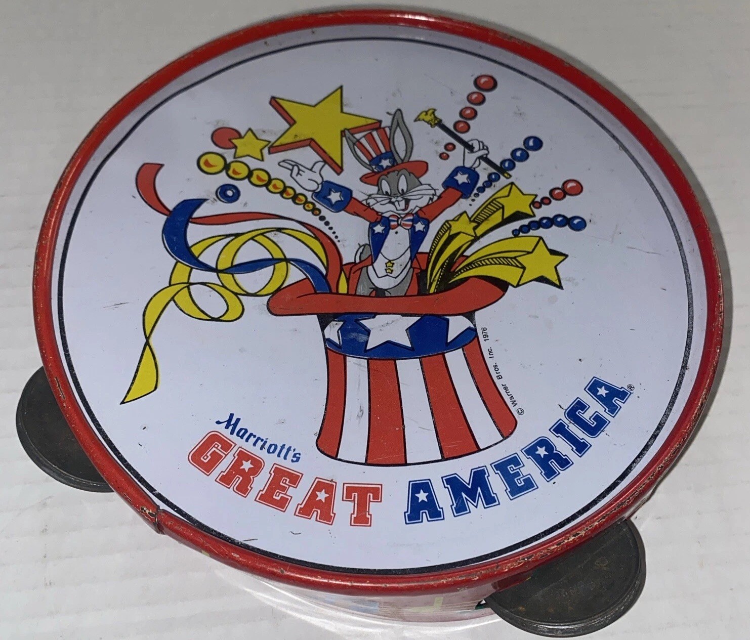 Marriotts Great America VTG Souvenir Tambourine Amusement Pk Bugs Bunny Taiwan