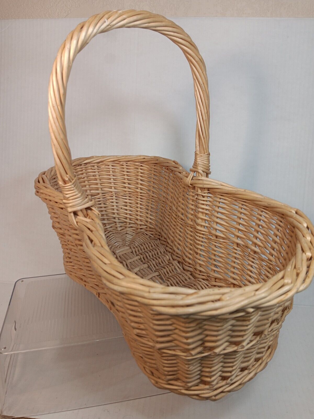 Vtg Wicker Basket French Country Style Twist Handle Sturdy 