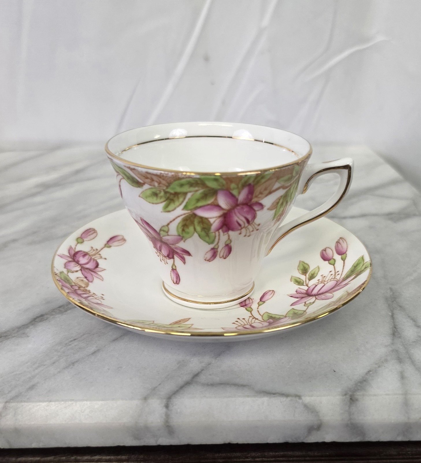 VINTAGE ROSINA BONE China Fuchsia Flowers Tea Cup & Saucer