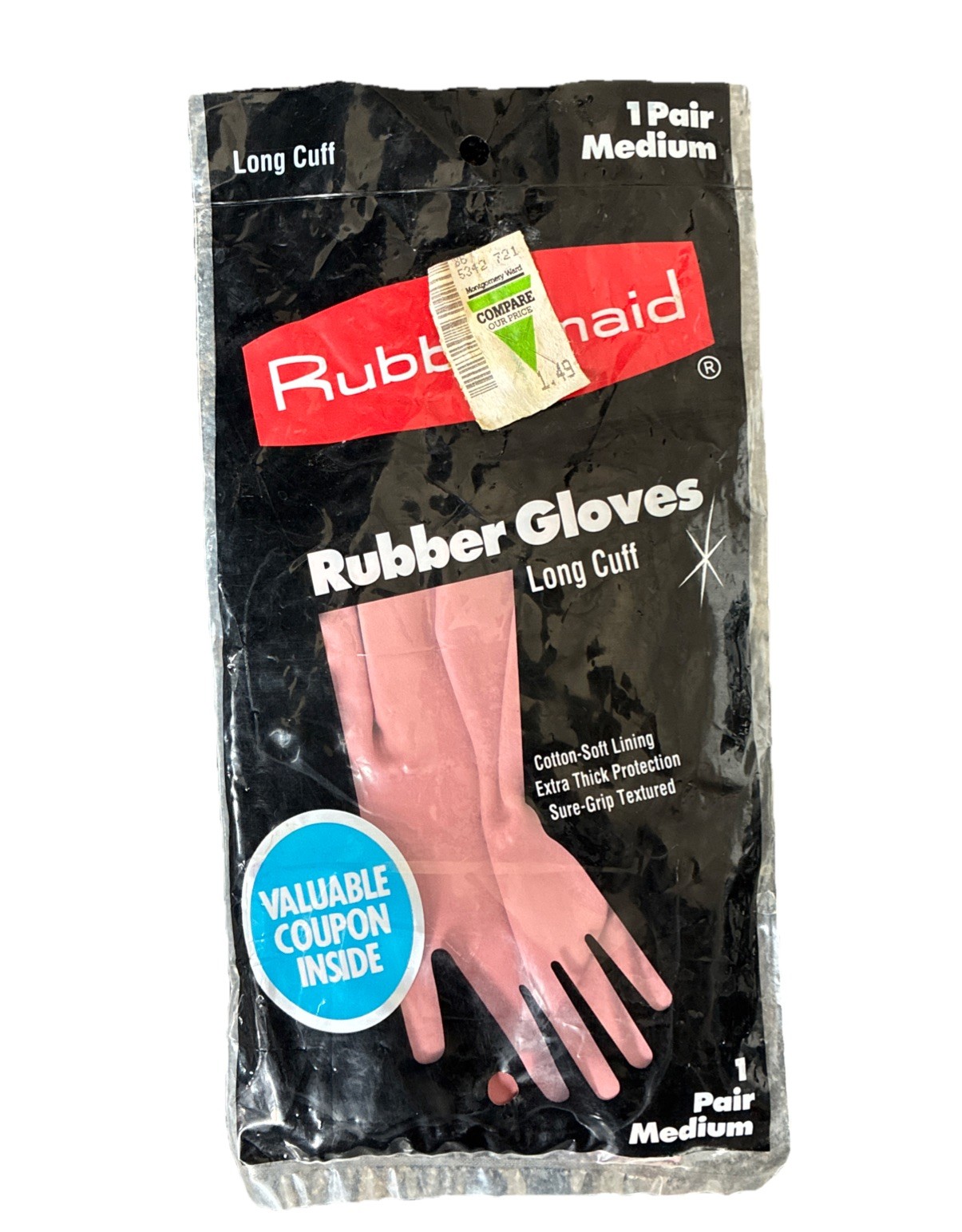 Vintage Rubbermaid Rubber Gloves NOS Pink Long Cuff Medium Dishwashing Rare 80s