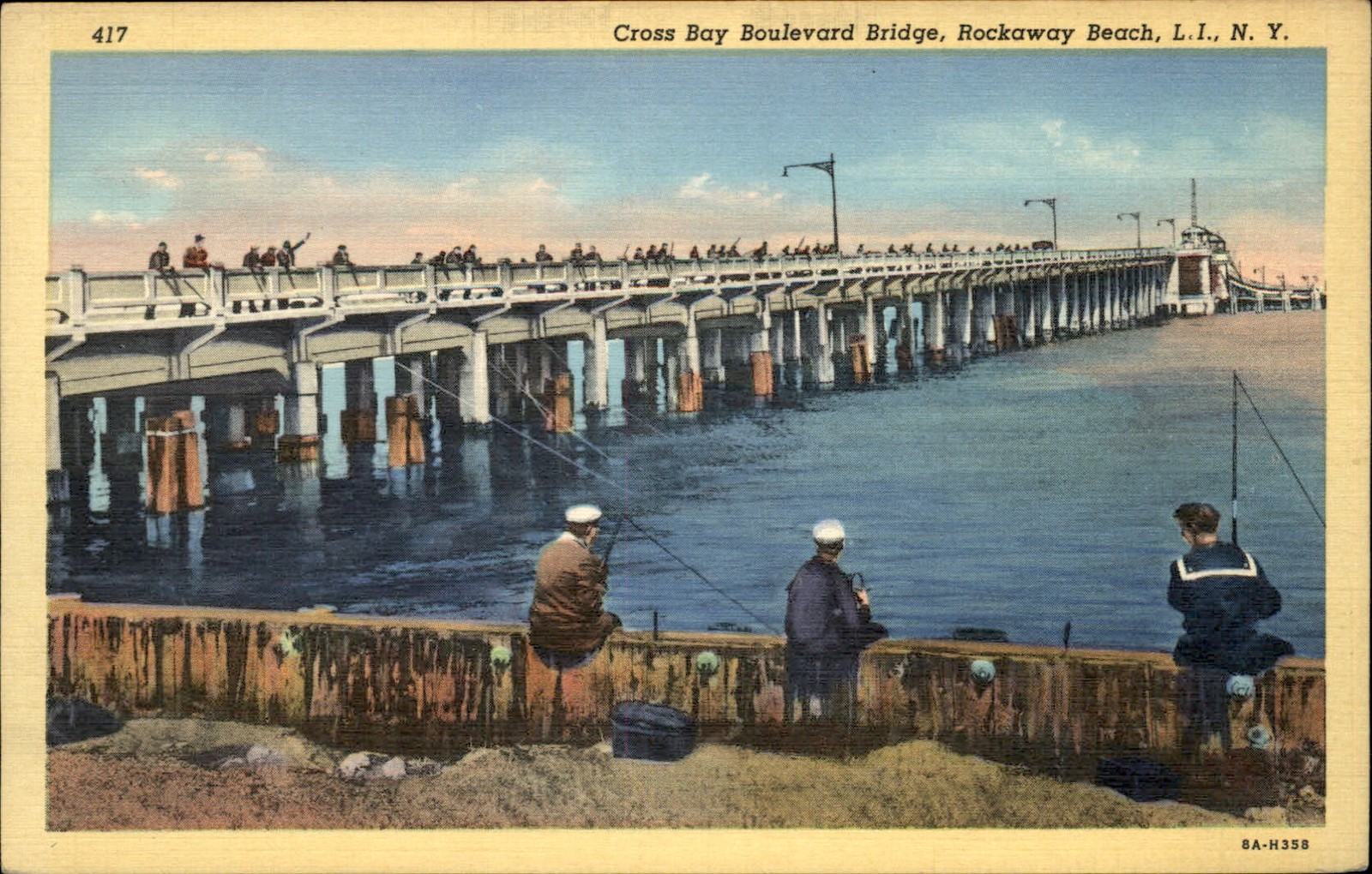 Rockaway Beach NY Cross Bay Boulevard Bridge c1930s-40s Vintage Postcard