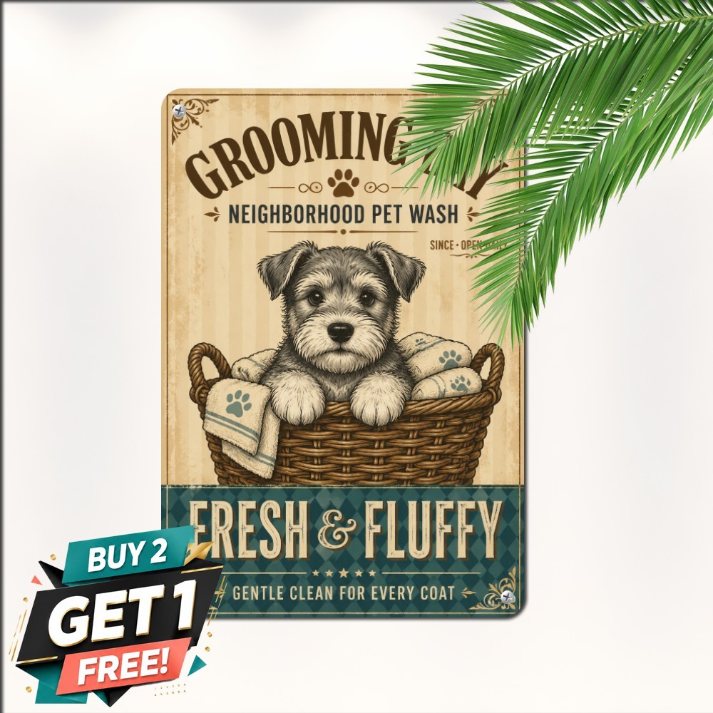 Schnauzer Laundry Room Tin Sign Charming Puppy Basket Decor Metal Wall Plaque