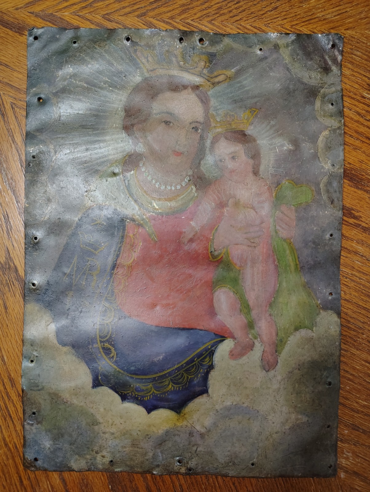 ANTIQUE RETABLO OF THE VIRGIN MARY AND CHRIST CHILD 1800s - VERY RARE