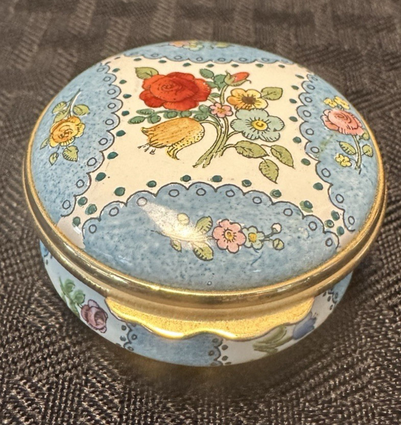 Halcyon Days Enamels:  Floral Enamel Trinket Box: Bilston, England