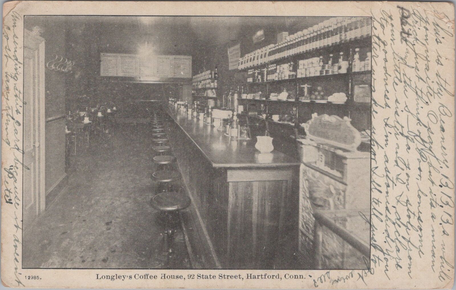 Longley's Coffee House Hartford Connecticut Interior Details 1906 Postcard