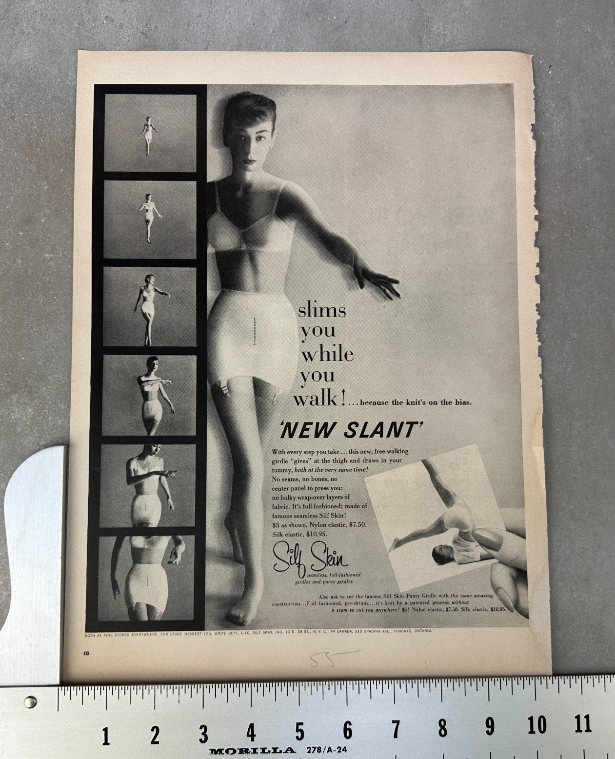 1955 Silf Skin Bra Panties Girdle Vintage Print Fashion Ad Lingerie SLIMS Funny