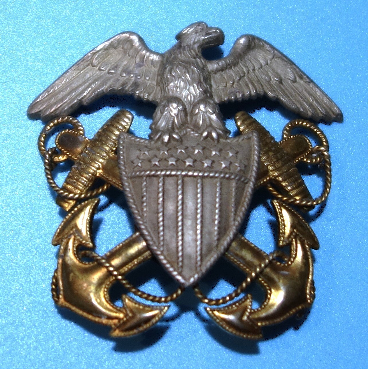 Rare 1930\'s Left Facing Metal US Naval Officer Visor Cap Eagle, Jeweler Made