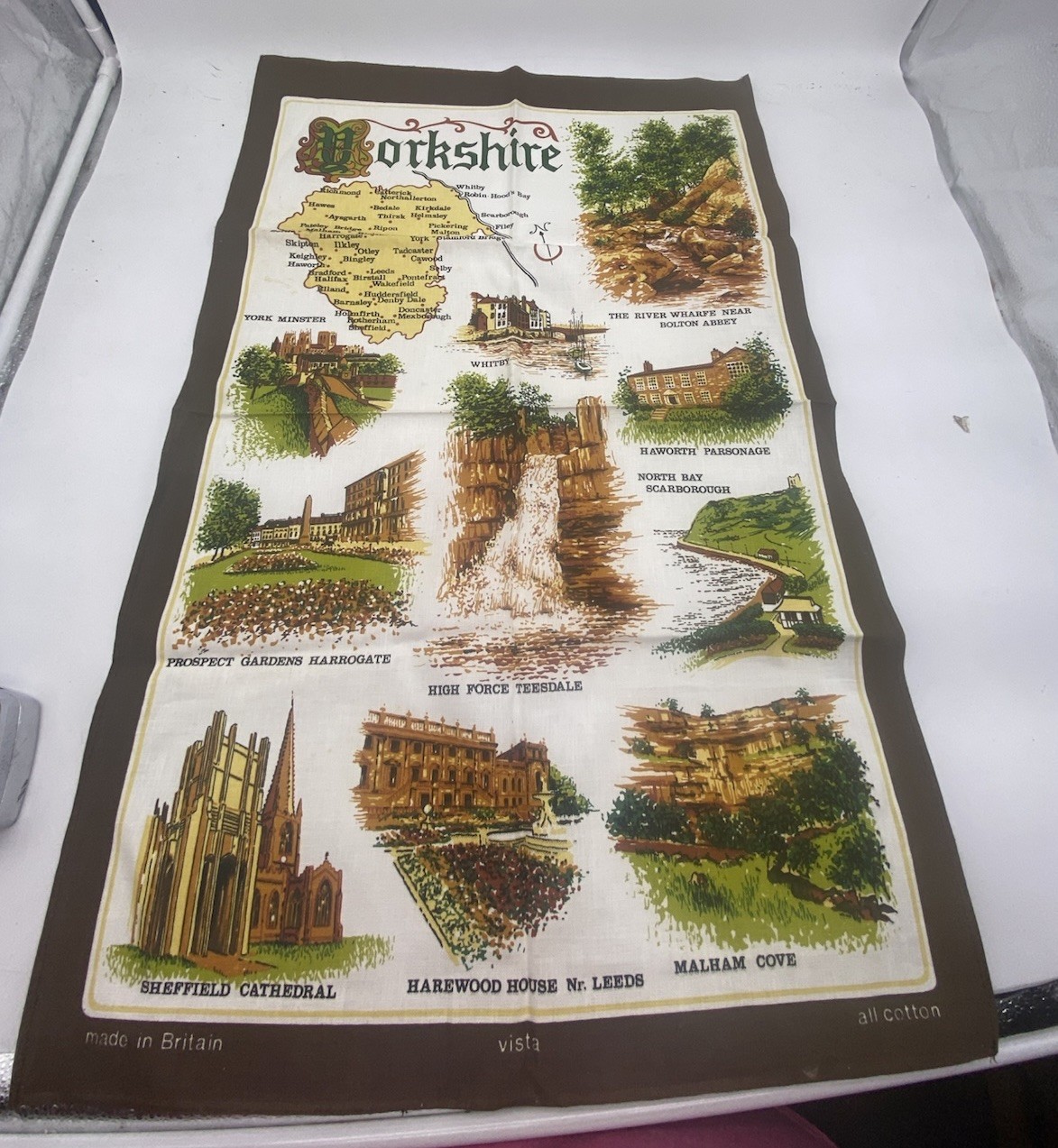 Vtg YORKSHIRE England English Kitchen Tea Towel linen