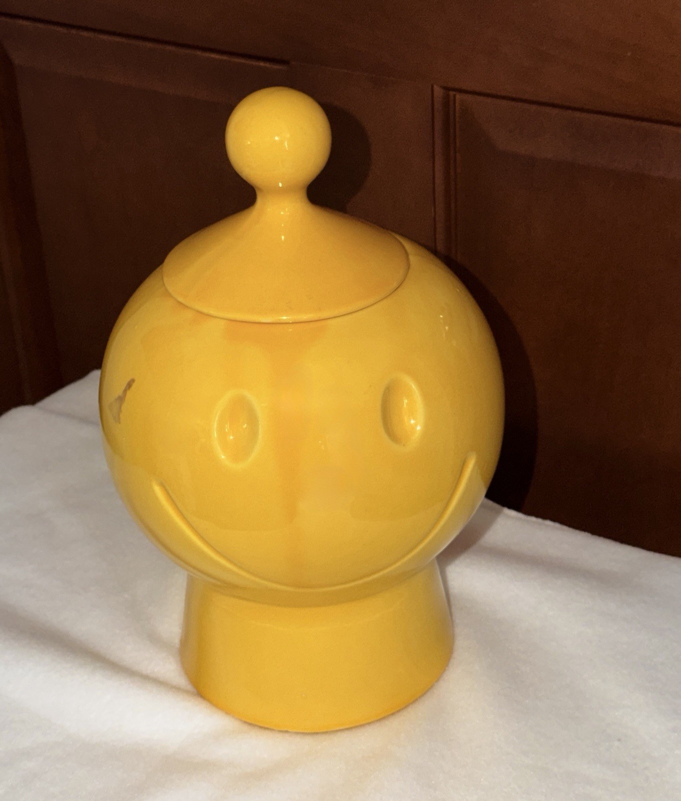 Vintage McCoy Happy Face Smiley Cookie Jar Factory Error No Eye Paint USA 1972