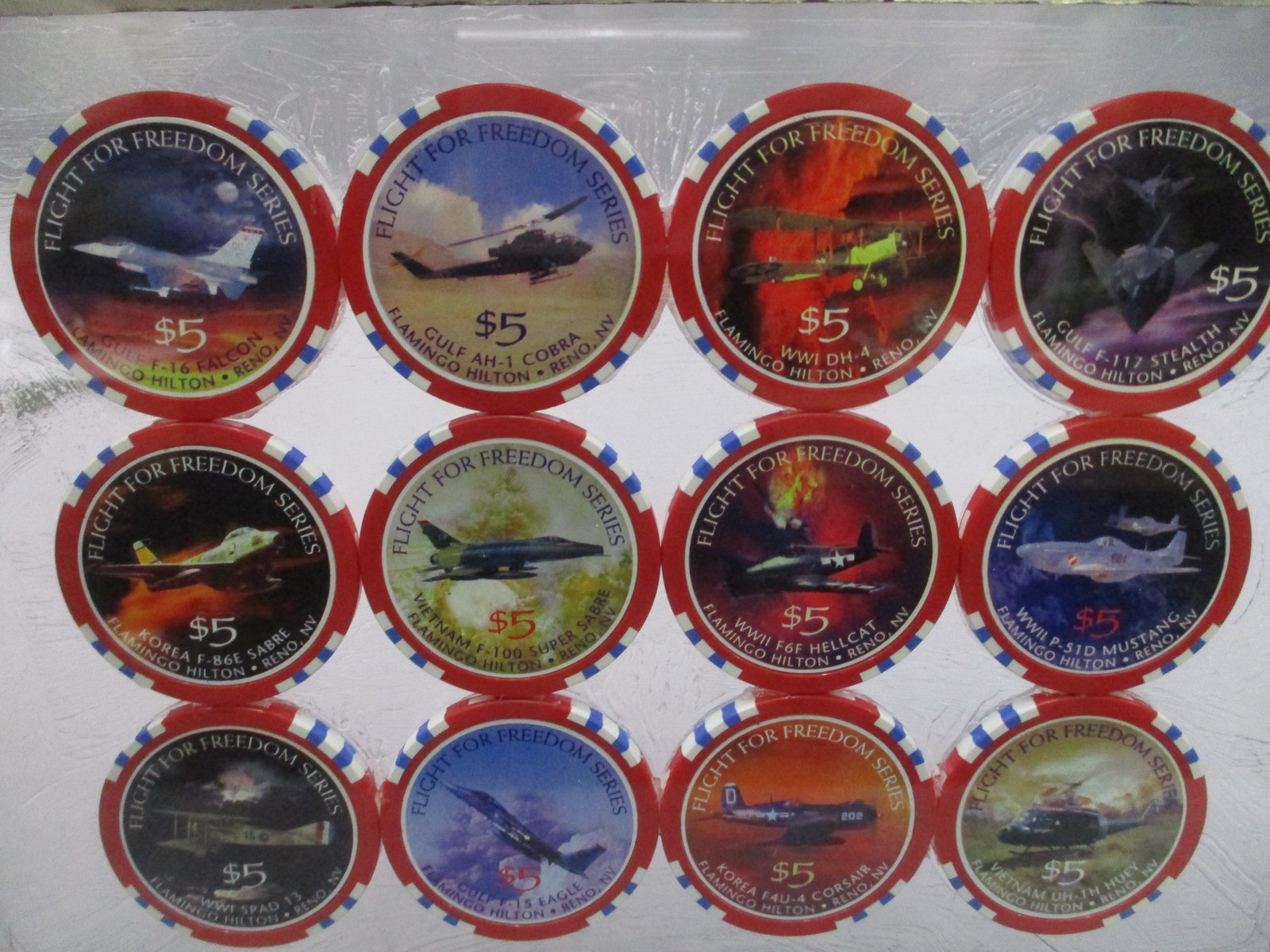 Flamingo Hilton Reno Flight for Freedom Casino Chip Display 12 Chip Framed 1997