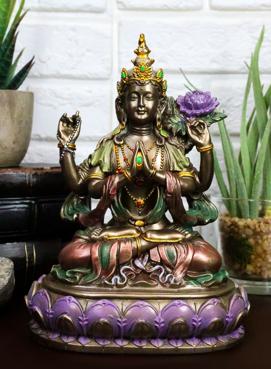 Avalokiteshvara Kuan Yin Seated On Lotus Throne Statue 6