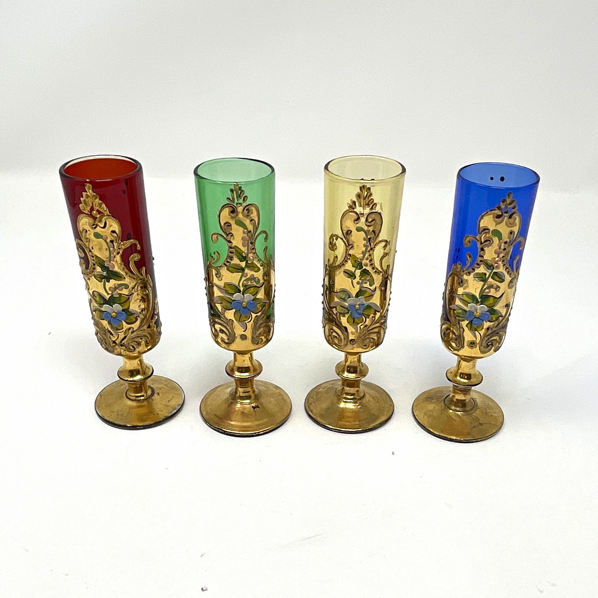 Set of 4 vintage Tre Fuochi Hand painted cordial glasses