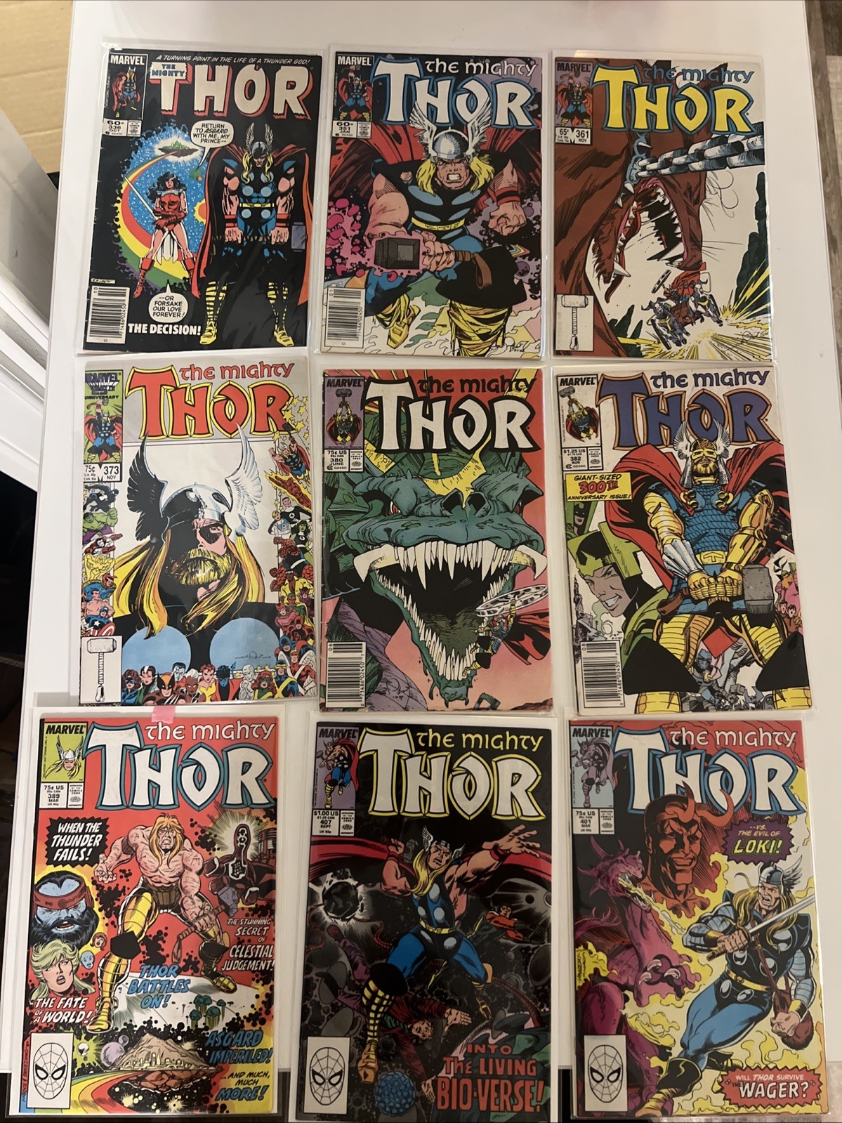 The Mighty Thor # 336 351 361 373 380 382 389 401 407 marvel Comics Lot Of 9