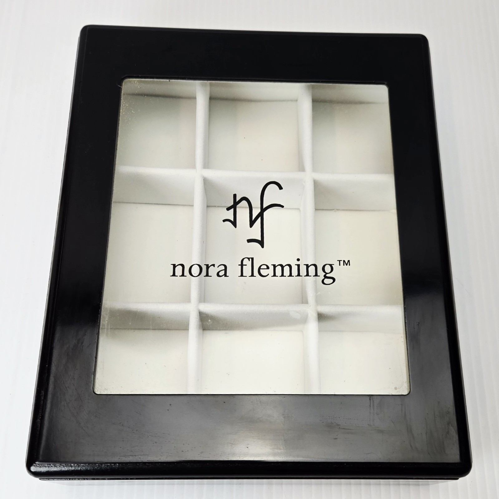 Nora Fleming Wooden Keepsake Box M4 Black 9 Slot Mini Storage Display Hinged