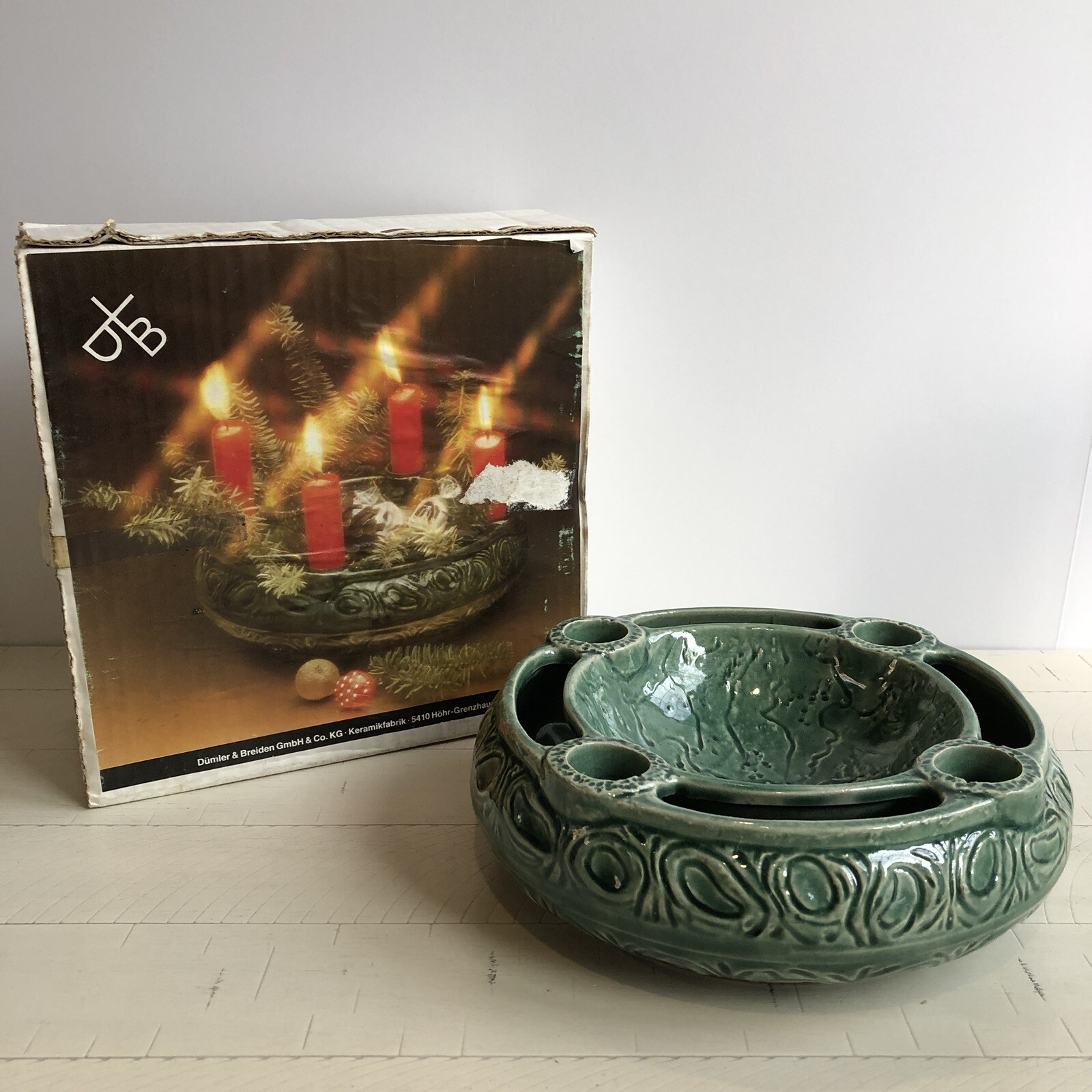 Vintage Dümler & Breiden West German Pottery Advent Candle Holder Bowl W/ Box