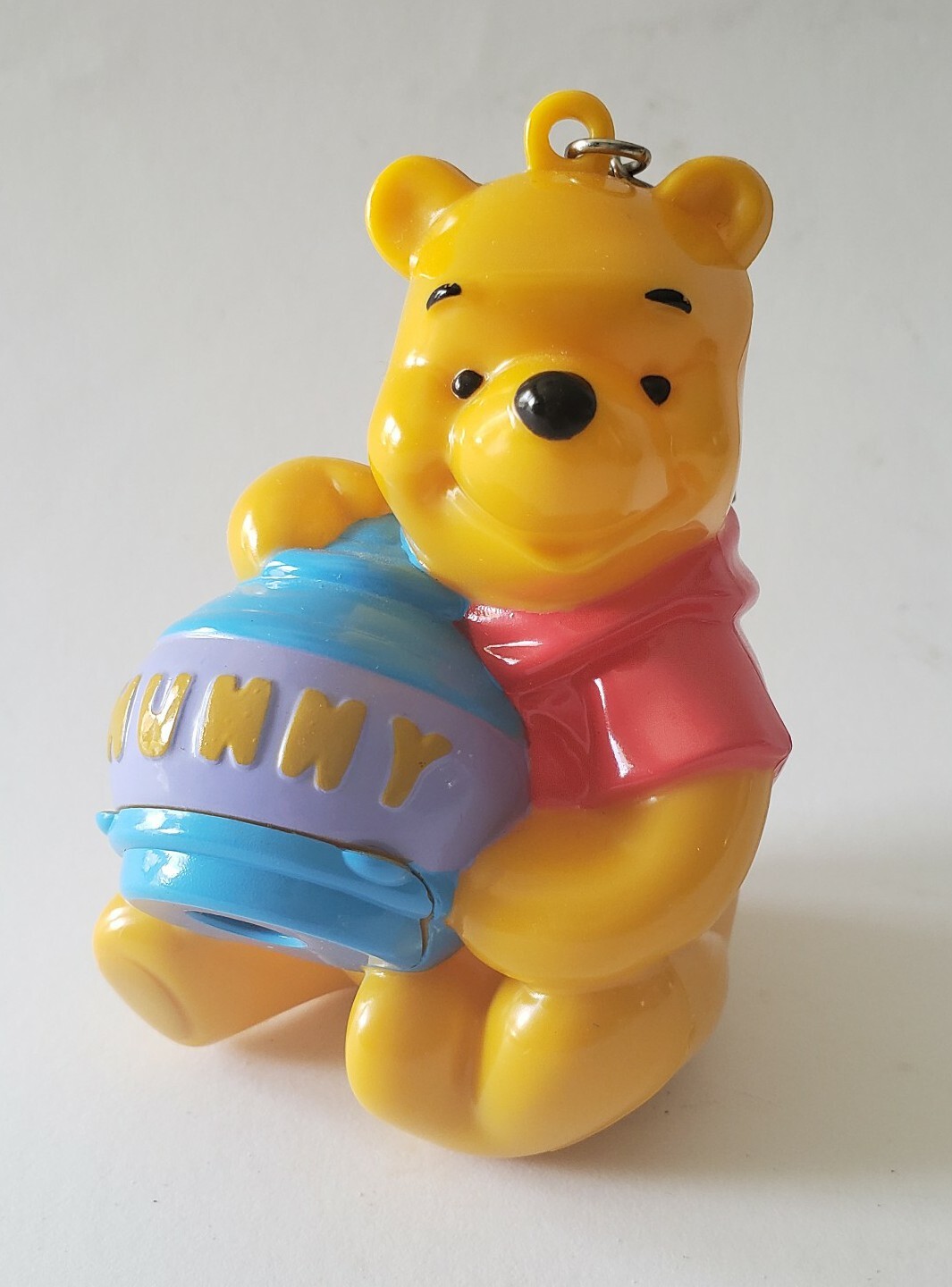 RARE Disney Winnie the Pooh w/ Blue Honey Pot Pencil Sharpener Keychain Figurine