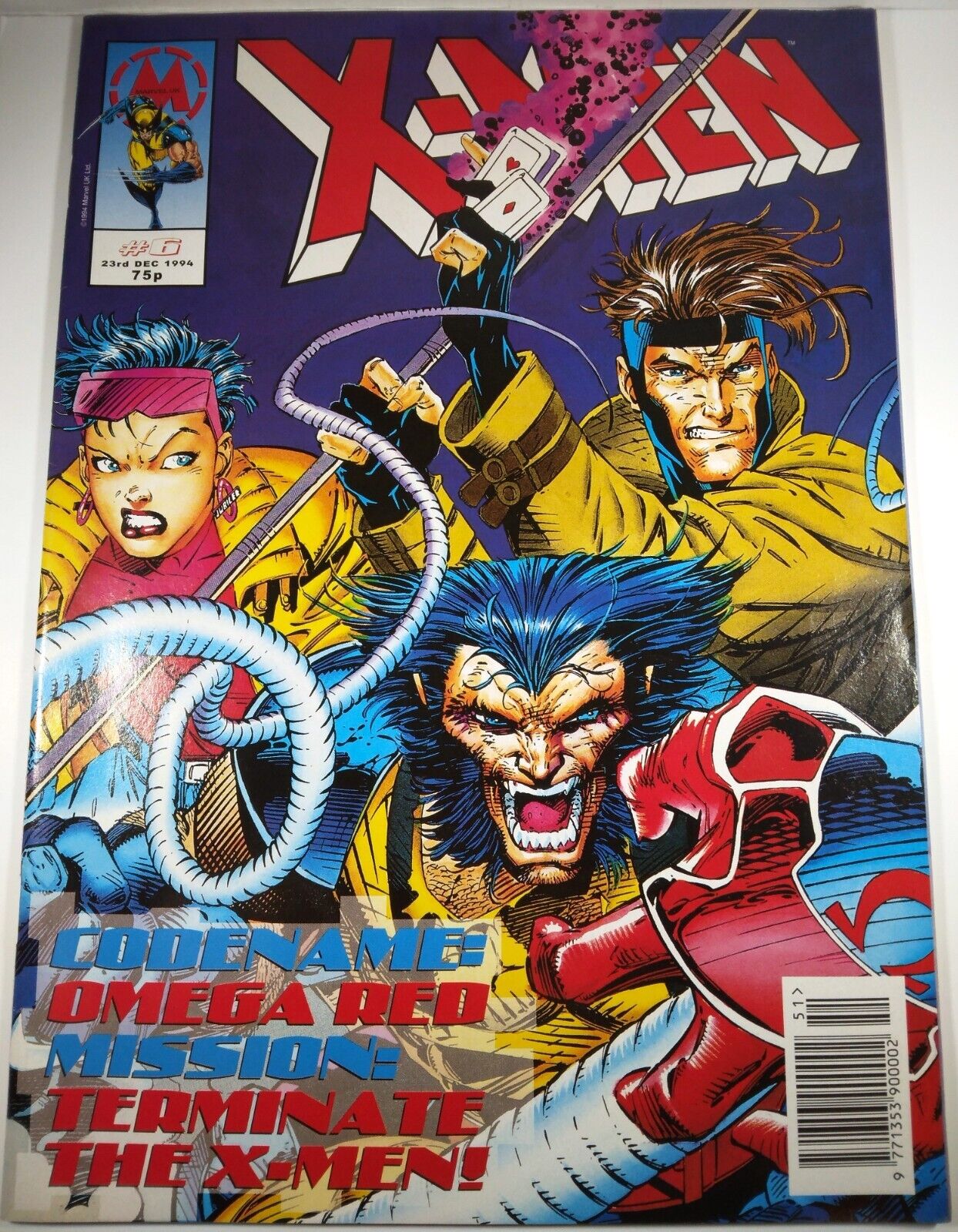 🔴🔥 X-MEN #6 MARVEL COMICS UK 1994 🔑 OMEGA RED JIM LEE GAMBIT WOLVERINE 97 4