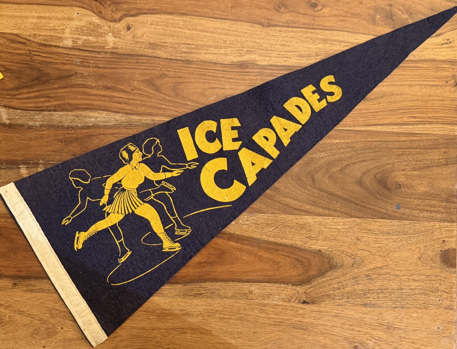 Vintage Ice Capades Felt Pennant Navy Blue Yellow Figure Skaters 1940s 1950s Vintage Ice Capades Felt Pennant Navy Blue Yellow Figure Skaters 1940s 1950s