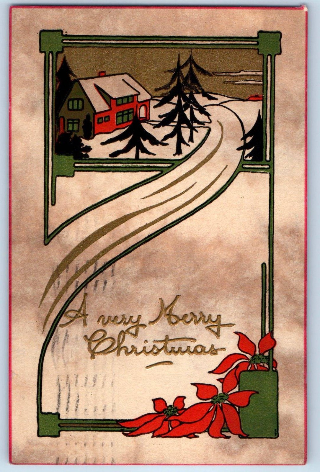 1914 Christmas Arts Crafts Poinsettia Flowers Summit New Jersey NJ Postcard
