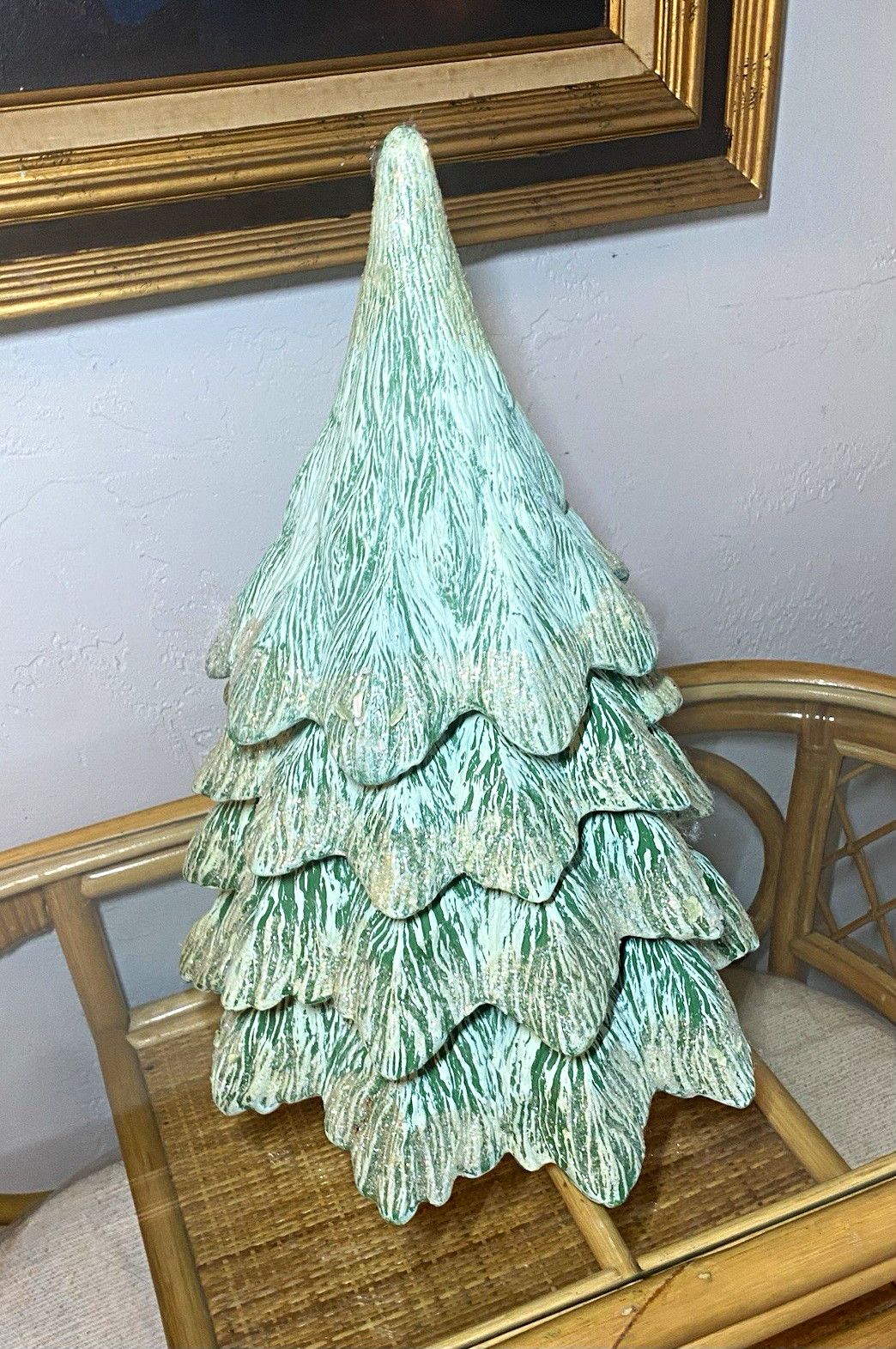 Ceramic Vintage Christmas Tree Decorated Tree, Green Seasonal Holiday Decor