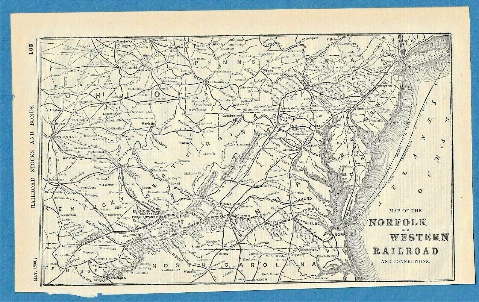 1890 NORFOLK AND WESTERN RAILROAD AND CONNECTIONS MAP 1890 NORFOLK AND WESTERN RAILROAD AND CONNECTIONS MAP