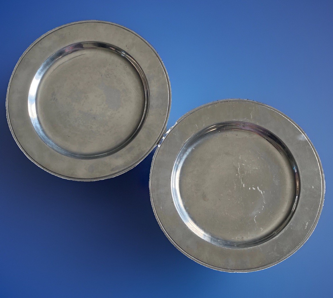 Pair Wilton Armetale RWP Pewter Dinner Plates 11”Columbia PA USA Queen Anne MCM