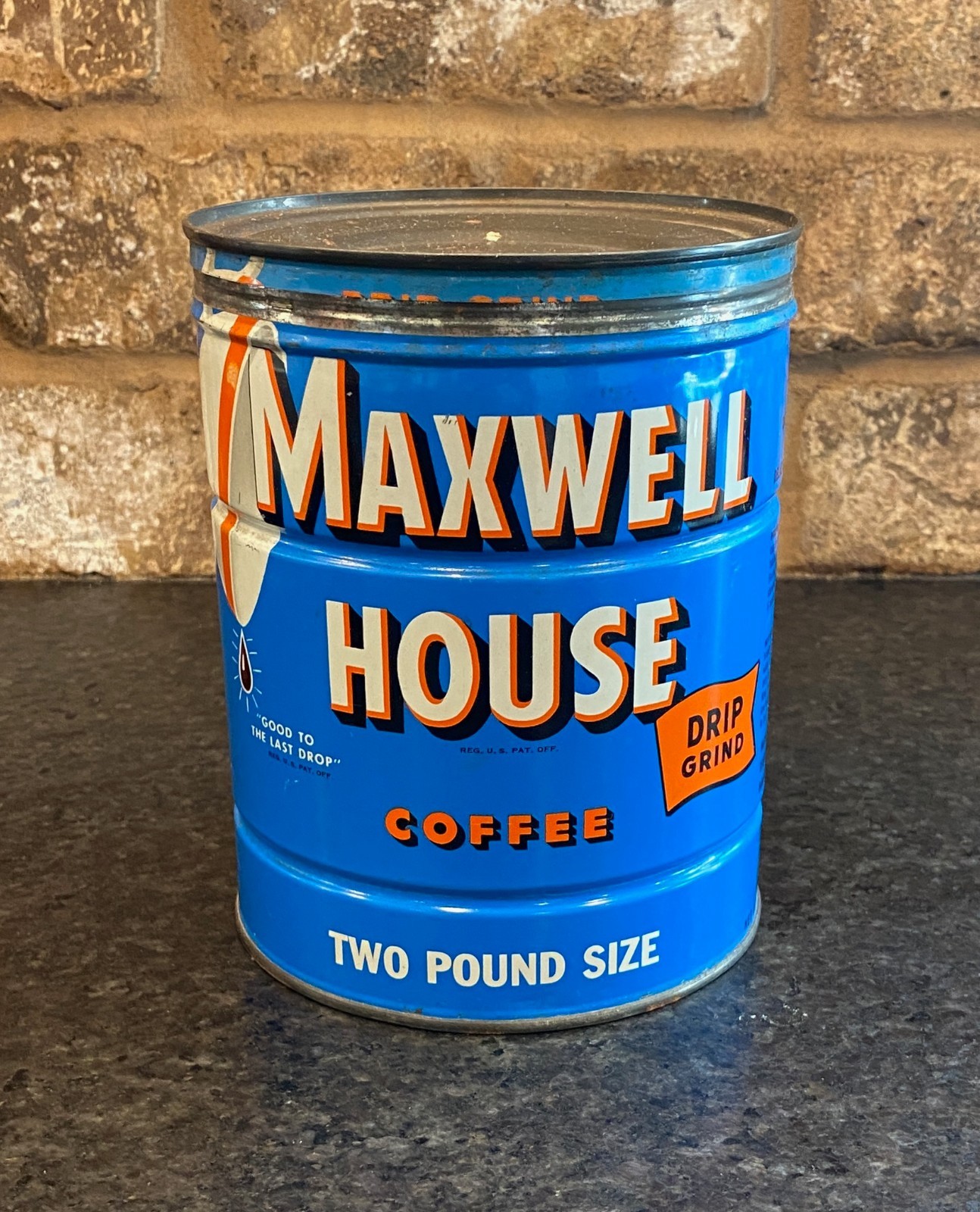 Vintage 1960s Maxwell House Coffee Can Tin 2 pound  Drip Grind