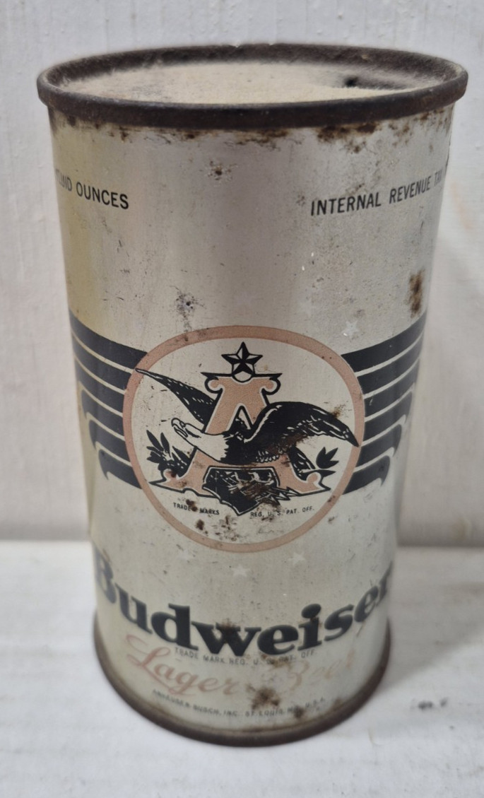 Vintage 1940s Budweiser Empty Been Can Flat Top Opened w/Opening Instructions