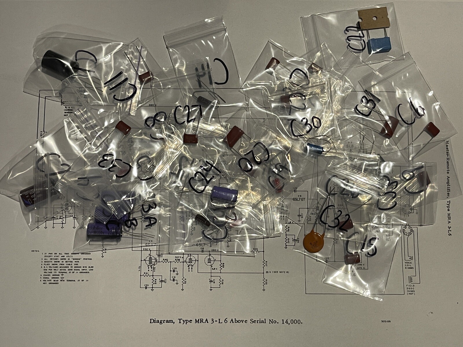 SEEBURG C OR W JUKEBOX AMP CAP CAPACITOR KIT FOR MRA3-L6 AMPLIFIER