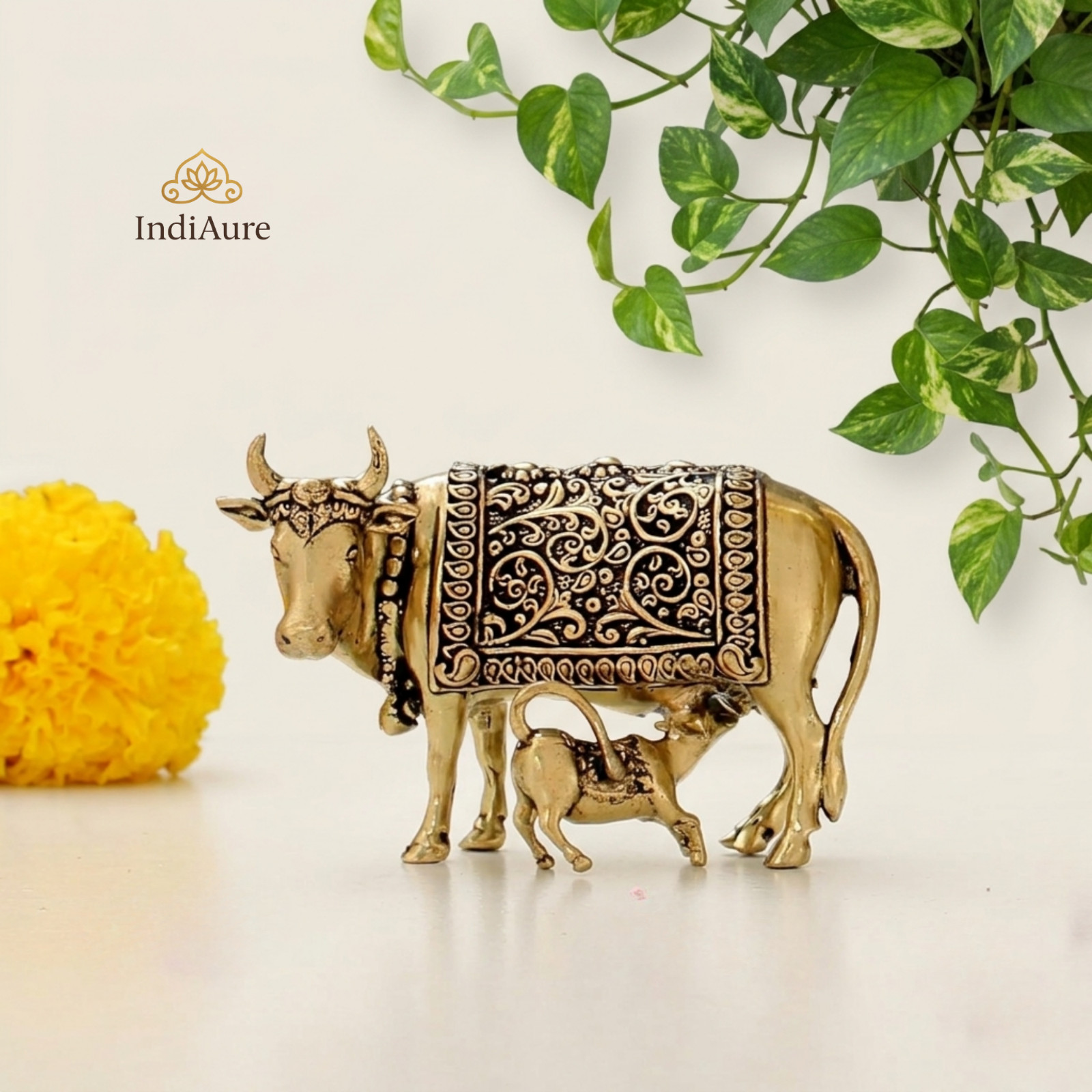 Brass Kamdhenu Cow & Calf Idol 2\
