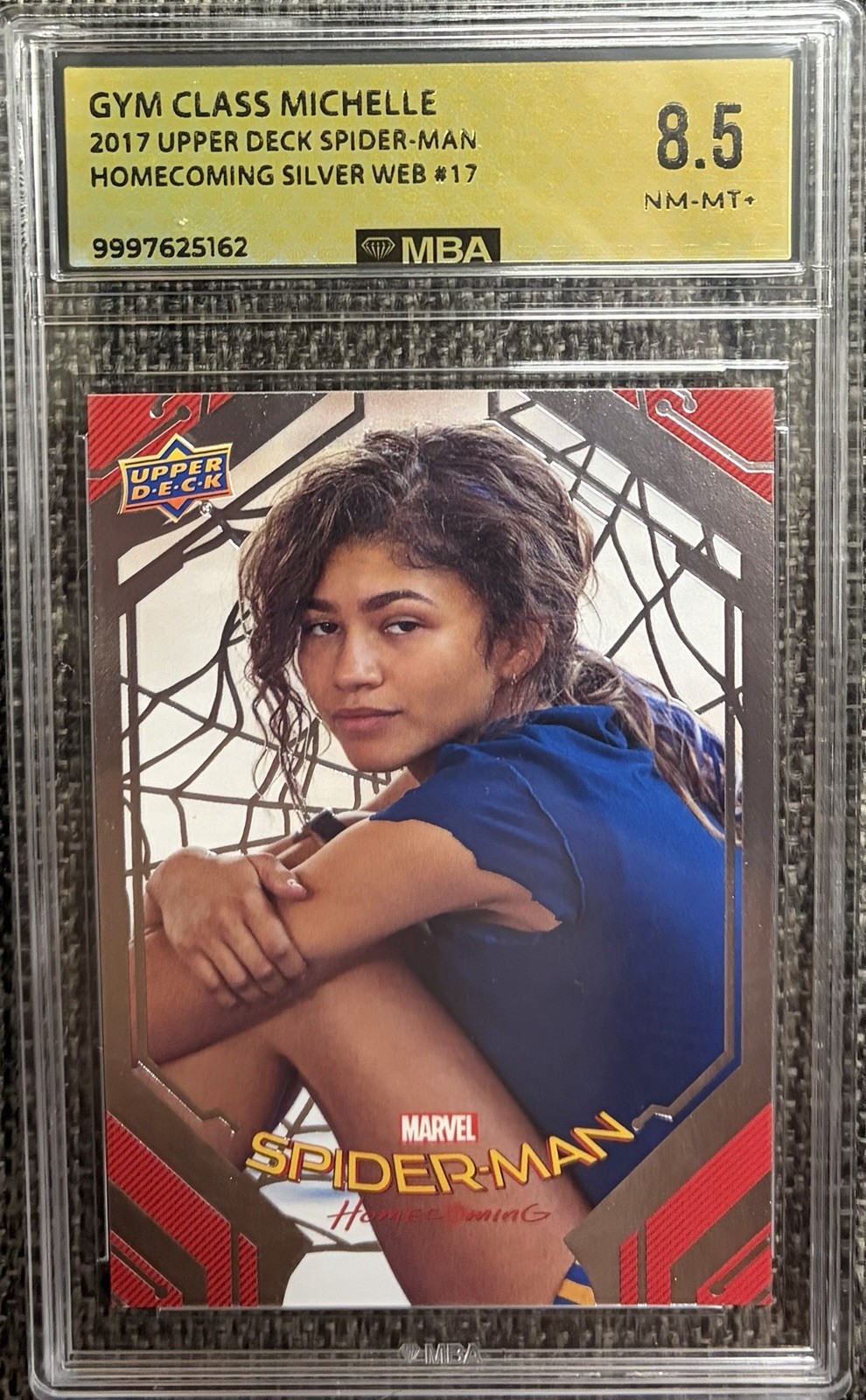 2017 Upper Deck Marvel Spider-Man Homecoming Silver Web MJ Zendaya RC MBA 8.5