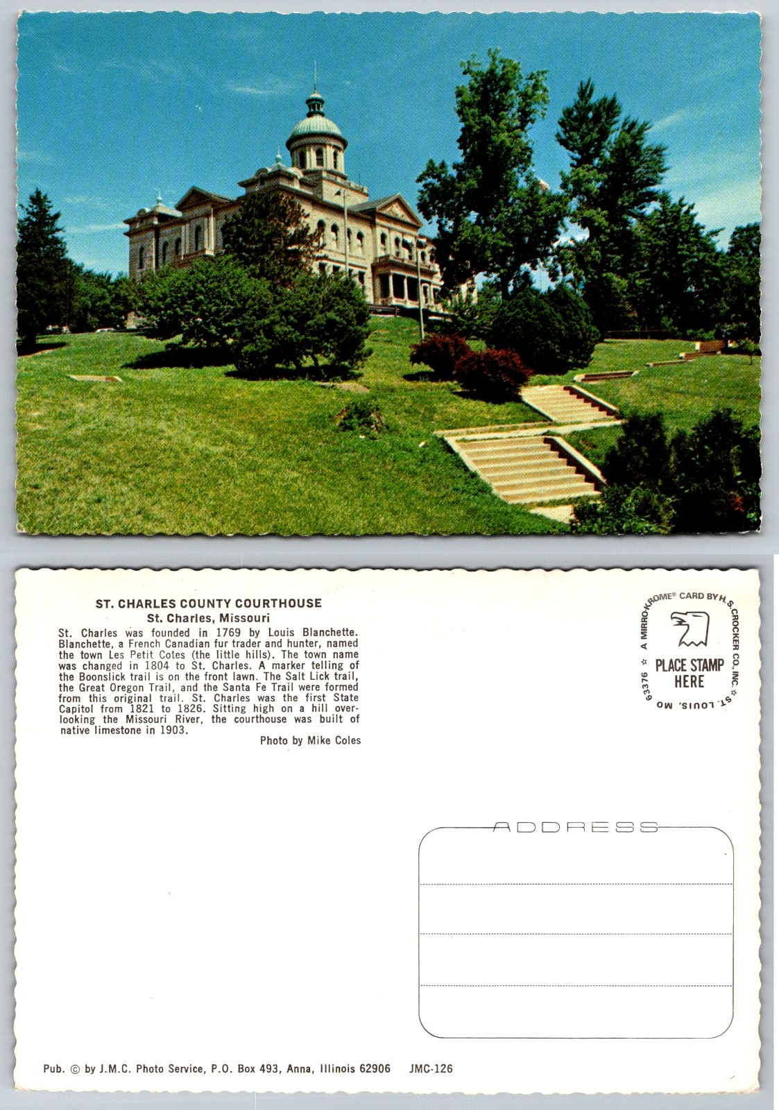 Continental St. Charles County Courthouse St. Charles Missouri J.M.C. Postcard