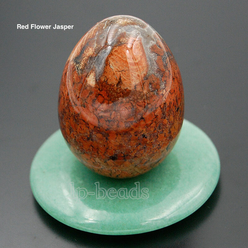 EPIC STONE- 35x45mm Red Flower Jasper Egg-Crystal Healing Decor Statue Egg