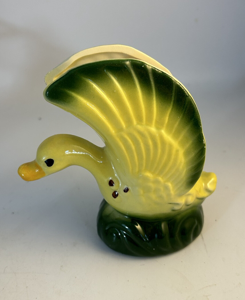 Vintage Duck Bird Figurine Planter Hand Painted Yellow  Green 5.5\