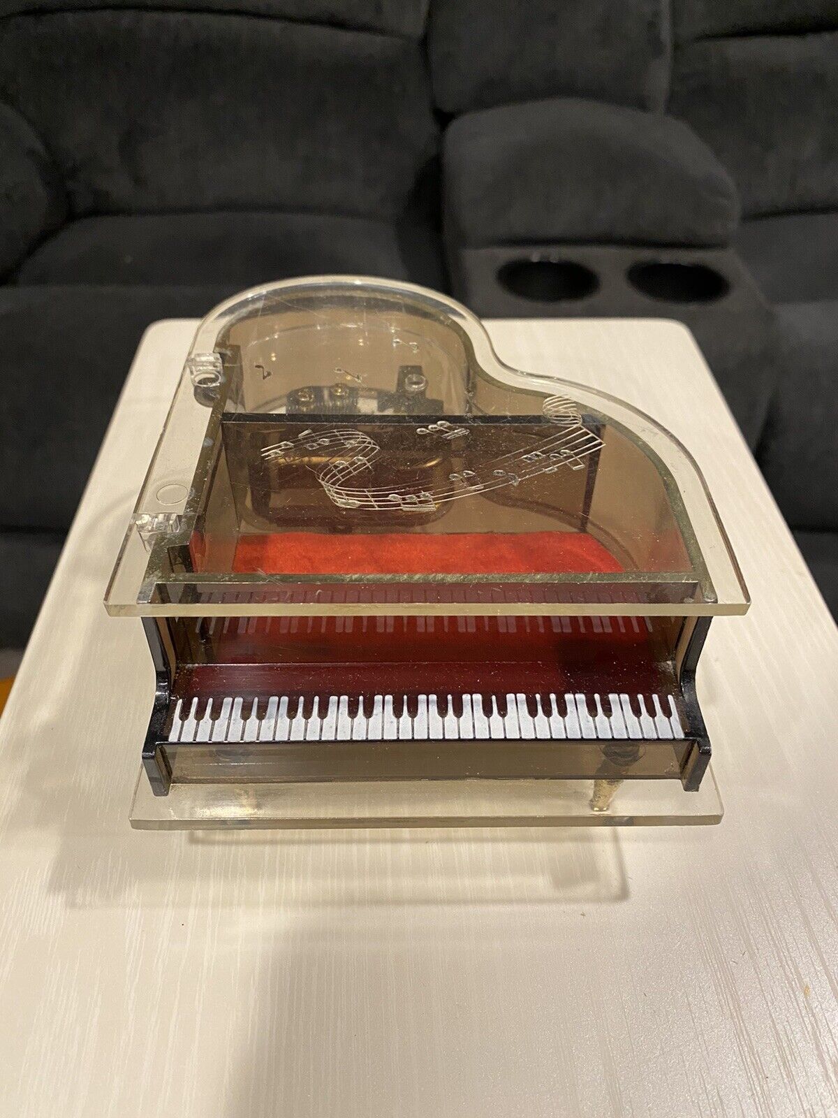 Sankyo Japan Musical Piano Jewelry Box Trinket,  Acrylic, Wind-up Tested Vintage