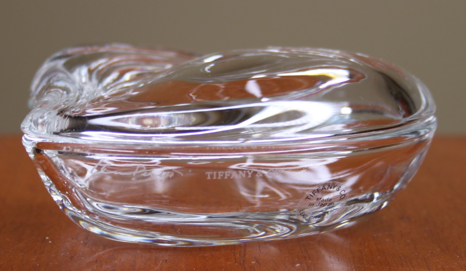 Tiffany & Co Signed Elsa Peretti Heart Shaped Crystal Trinket Box