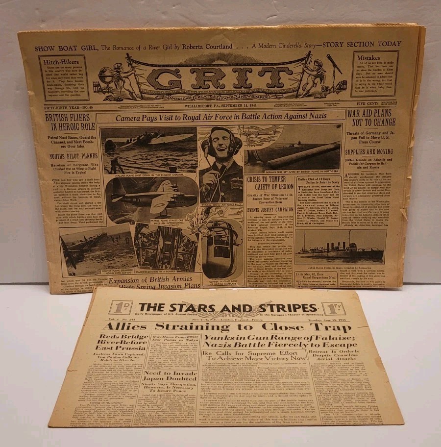 VINTAGE GRIT Newspaper 1941  1944 Stars & Stripes Collectible Ephemera Americana