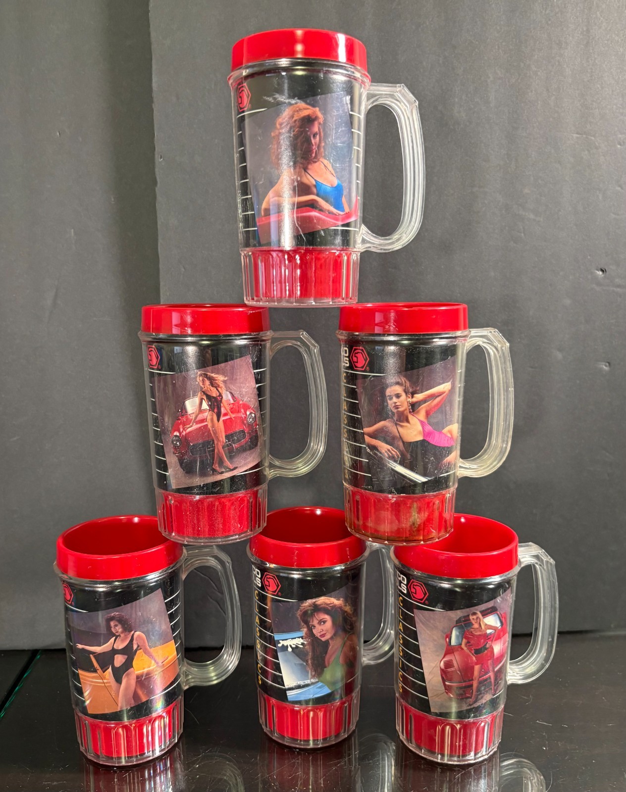 Matco Tools Classics Pin-Up Girls Plastic Red/Clear Mugs 80\'s USA Man Cave