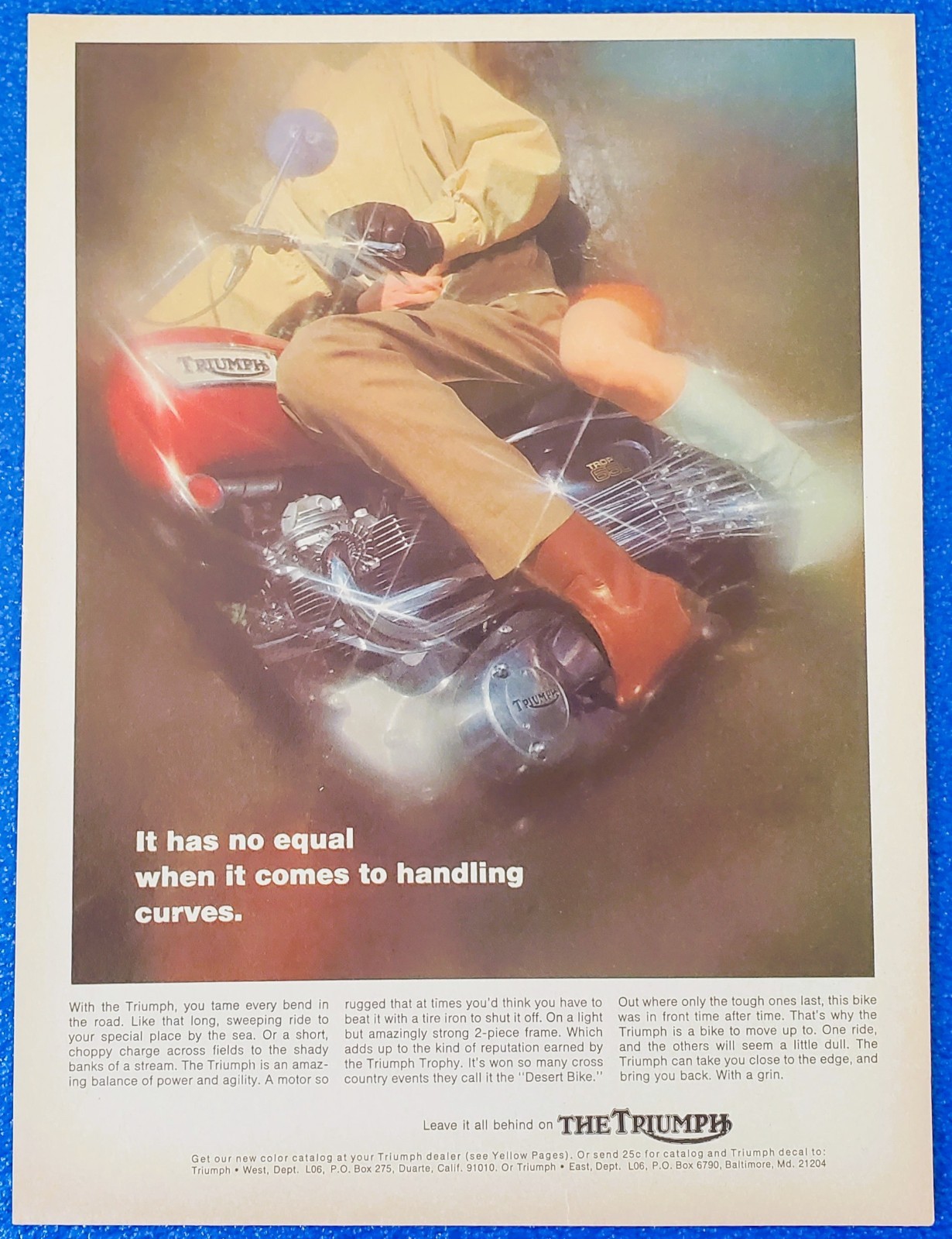 1971 Triumph Motorcycle Print Ad Handling Curves Red Tank Retro Wall Art Gift 1971 Triumph Motorcycle Print Ad Handling Curves Red Tank Retro Wall Art Gift