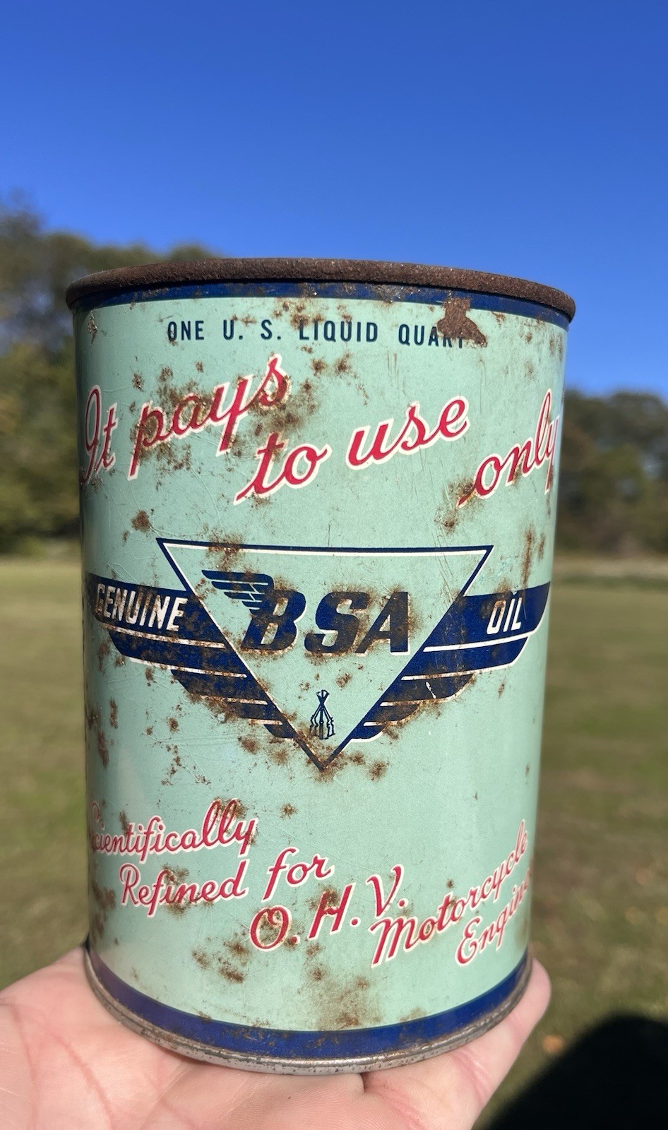 Vintage BSA Motorcycle 1 Quart Oil Can Sealed