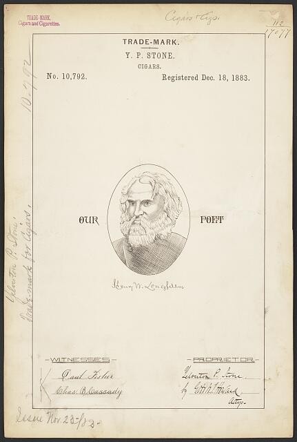 Photo:Y P Stone Henry W Longfellow Cigar Trade Mark 1883 Poet Brand