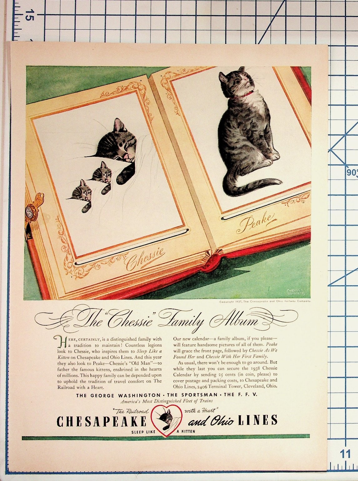 1937 Chessie Cat Kitten C&O Railway Vintage Magazine Ad Ephemera