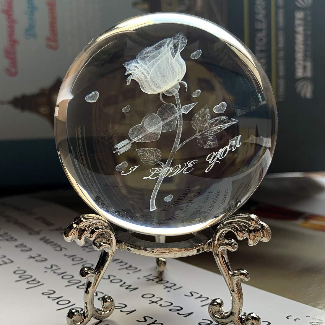 HDCRYSTALGIFTS Crystal 2.4 inch (60mm) Carving Rose Crystal Ball with HDCRYSTALGIFTS Crystal 2.4 inch (60mm) Carving Rose Crystal Ball with